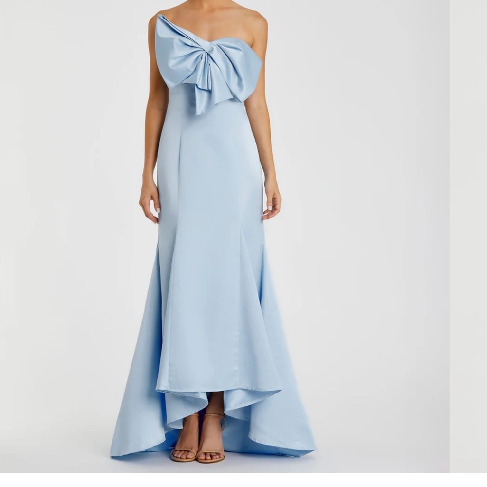 NWT Mac Duggal Blue Satin Dress Gorgeous Bow Detail